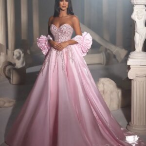 Stylish Evening Dress Sleeveless V Neck Prom Gowns Sequins Beads Appliques Satin Diamonds Zipper Prom Dress Plus Size Customized