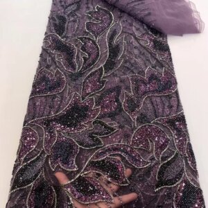 African Sequins Lace Fabric Flower Embroidery Sequins Beaded Mesh Lace 2025 Hot Sale For Wedding Dress And Clothing Fabric