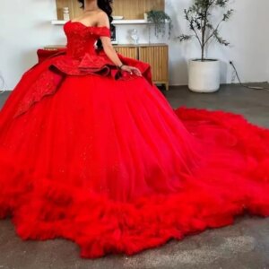 High Quality Mexico 15th Girl Quinceanera Dresses Lace Applique Ruffle Tulle Ballgown Prom Birthday Party Dress 16 14 Customized