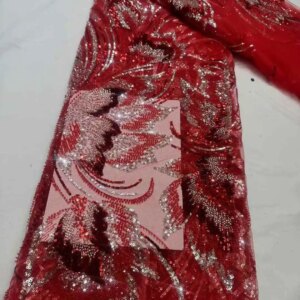 Red African Heavy Groom Lace Fabric 2025 High Quality French Sequins Lace Fabric Nigerian Lace Fabric For Wedding Party Dress