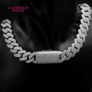 Hiphop Jewelry 925 Silver 14mm Wide Iced Out VVS Moissanite Cuban Chain Long Clasp 2 Rows Moissanite Chain Neckalce For Men