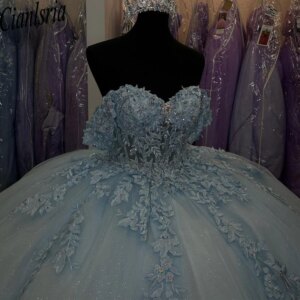 Sky Blue Lace Ball Gown Quinceanera Dress 2024 Beadeds Ruffle 3D Flower Sweet 16 Dress Birthday Party Dress Vestidos De 15 Años