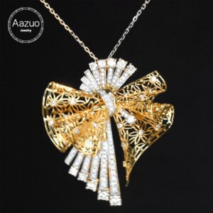 Aazuo Fine Jewelry 18K Pure White Gold Yellow Gold Real Diamonds Original Luxury Brooch&Necklace Gifted For Women Birthday