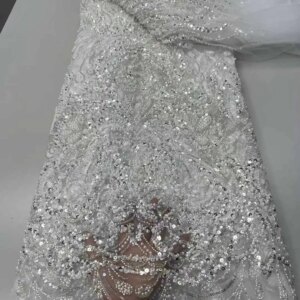 African Heavy Beaded Lace Fabric 2025 New High Quality Nigerian Sequins Laces French Tulle Fabric For Wedding Party Dress Sewing