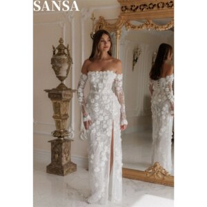 Sansa Formal White Lace Porm Dress Customized Floor-Length Off Shoulder Wedding Dresses A-line Embroidery Vestidos De Fiesta