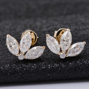 Provence 18/14/10K Yellow Gold DEF VVS Marquise Moissanite Lotus Flower Cartilage Earrings For Woman Customized Gift