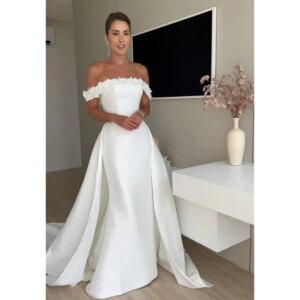 Jiayigong  Classic Modern Style Formal Evening Off The Shoulder Ball Gown Appliques Satin  Dresses