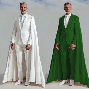 Business Men Suits Single Breasted Tuxedos Peak Lapel Cocktail Long Cape Jackets Custom Made 2 Pieces Pants Suits