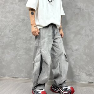 Design Sense Waste Soil Distressed Stitching Pleated Loose Casual Pants Trendy Wild Wide Leg