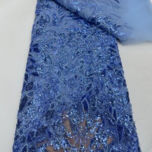 Green Luxury Fabric For Dress 5 Yards with Beads 3D Flower Lace Fabric Embroidered Dubai New 2024 Sequin Lace Fabric For Sew