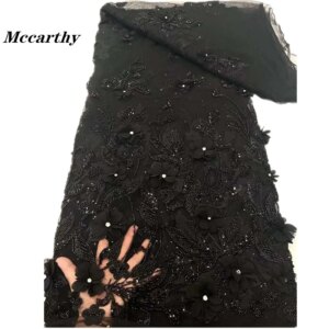 Fashion French Mesh 3D Flowers Embroidery Beadeds Lace Fabric With Sequins African Nigerian Fabric For Wedding Dress XC68TN-2