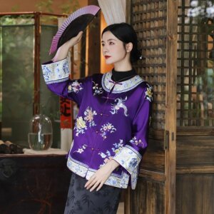 Acetic acid heavy embroidery fashion new Chinese style national lady dress coat