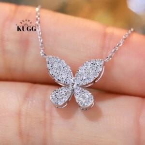 KUGG 100% 18K White Gold Necklace Romantic Butterfly Shape 0.40carat Real Natural Diamond Pendant Necklace High Women’s Jewelry