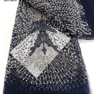 African Tulle Beaded Lace Fabric 2025 French Net Sequins Lace Fabric Sewing Embroidery With Beads Lace Nigeria Party Dress Women