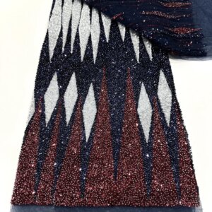 Latest Luxury Sequins Beads Lace Fabric With Heavy 3D Embroidery Beads Fabric Fashion French Tulle Mesh Lace Fabric For Dress