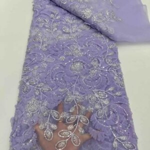 Latest Hot Sale Fashion Africa Lace Fabric High Quality Handmade Embroidery Lace With Beads Sequins Party For Wedding Dress