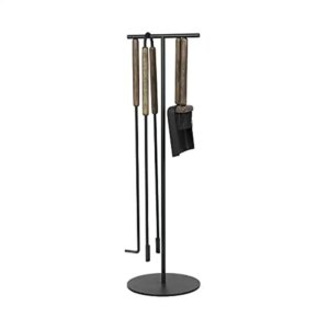 Fireplace Tool Set 5 Piece ASHI Brown Steel Stand Tong Poker Shovel Brush Home Use Magnetically Connected Stand Coordinates with