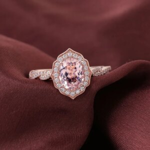 Provence 18K/14K/10K Solid Gold Oval Cut Lab Grown Sakura Pink With DEF VVS Round Moissanites Twist Ring Customized Gift