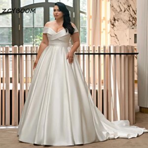 Customized Elegant Off the Shoulder Bow Satin Ball Gown V-neck Wedding Dresses 2025 Court Train Bridal Gown Vestidos De Noiva