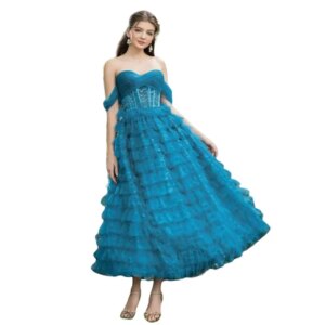Lace Ruffles Prom Dresses Women Illusion Corset Evening Dress Off the Shoulder Party Cocktail Vestido de Novia Customized