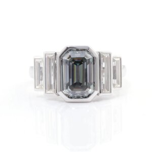 Provence 10K/14K/18K Moissanite Anniversary Rings for Women Grey Emerald Cut Statement Ring for Grandmother with GRA Certificate