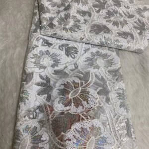 High Quality Nigerian Party Lace Fabric 2024 White African Organza Lace Fabric With Sequins Fabric Materials For Womens 5 A778-1