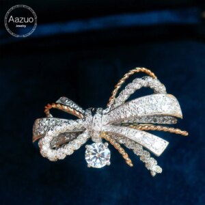 Aazuo 18K White&Rose Gold Real Diamond 1.05ct H SI Luxuly Butterfly Ring Gifted For Woman Deluxe Banquet Fashion Jewelry Au750