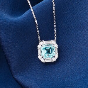 Provence solid 10K/14K gold chain necklaces asscher cut aquamarine lab sapphire pendant necklace luxury gemstone diamond jewelry