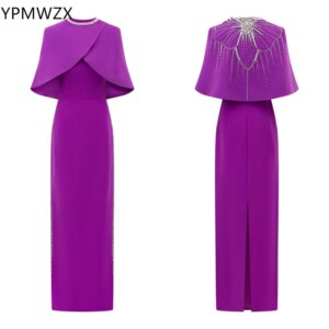 Customized Evening Dress Formal Women Prom Gown YPMWZX Scoop Neckline Column Floor Length Skirts Bead Stole Bespoke Occasion Dre