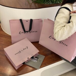 500pcs Luxury Custom Logo Pink Non Woven Shopping Handle Tote Bag Advertising Wedding Jewelry Computer Gift Dress Phone Pouches