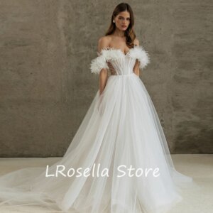 LRosella Wedding Dress Off-the-shoulder Tulle Beading Short Sleeve Floor-Length Elegant Exquisite Morden style Luxury فساتي2024