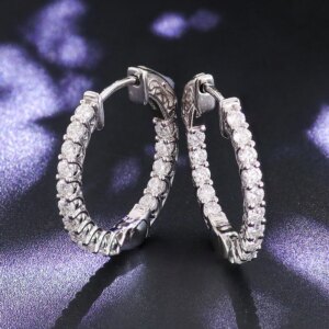 Provence 18/14/10K White Gold Sparkling 2mm DEF VVS Moissanite Hoop Earrings For Women Trendy Jewelry Gift