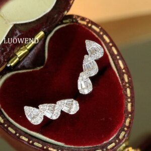LUOWEND 18K White Gold Earrings Romantic Star Design 0.30carat Real Natural Diamond Stud Earrings for Women High Birthday Gift
