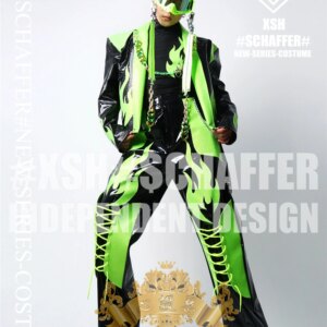 Heart Set Hui Nightclub Bar Gogo Men’s Trendy Brand Flame Fluorescent Set DS Atmosphere Patrol Fashion DJ Performance Halloween