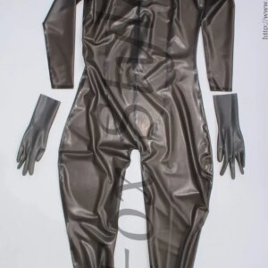 Men’s Classical latex catsuit wear costume rubber zentai back zip with gloves teddies real photo transparent black