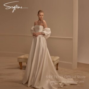 SSYTENS 2025 Elegant Strapless Ivory Wedding Dress Floor Length Bridal Gowns with Jacket Button Satin Bride Dresses Customized