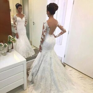 HEULORIA Mermaid Wedding Dresses long sleeve lace applique beading bride dress Robe de mariage customize