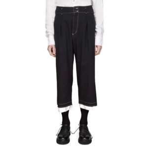 YOJI OOAK RELAXED PANTS SULVAM black and white high-waisted woolen nine-point wide-leg pants with raw edge