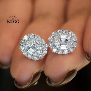 KUGG 100% 18K White Gold Earrings Luxury Oval Shape 1.0carat Real Natural Diamond Stud Earrings for Women High Party Jewelry