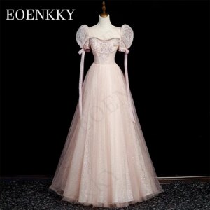 Glitter Crystal Prom Dress Luxury Princess Sparkly Puff Sleeves A Line Graduation Dresses Backless فساتين سهرة Floor Length
