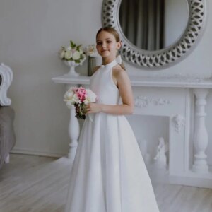Tutu Baby Girls Dresses for Party and Wedding Satin Flower Girl Dress Halter Bridesmaid Girl Wedding Dresses Ivory  Satin Baby