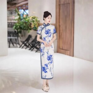 New cheongsam Chinese style elegant temperament long performance dress
