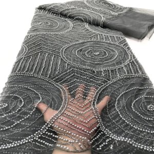 2025 New Arrival Handmade Heavy Beaded Tulle Lace Fabric French Lace Embroidery Lace Tulle Lace Fabric For Bride Wedding Dresses