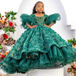 Luxury Green Girls Birthday Party Dresses Sequined Beading Princess Flower Girl Dresses Baby Kids Ball Gowns for Photo Shoot