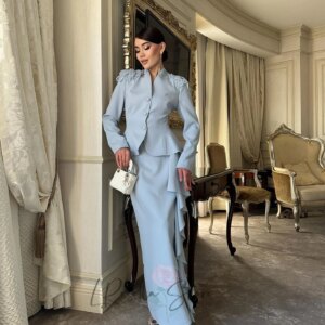 Expensive Beaded Tulle Flowers V-neck Long Sleeves Prom Party Dress Customized Formal Evening Dress Prom Party Gown فستان الزفا