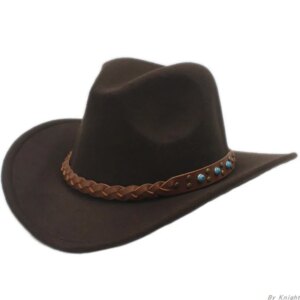 Casual leather belt men’s and women’s woolen cowboy hat sunshade travel big-brimmed top