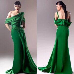 Customized Exquisite Off-the-shoulder Mermaid Floor Length Evening Dresses Draped Shirred Satin Customized