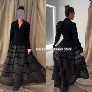 Customized Prom Dresses V-Neck A-Line Dresses For Special Events Floor-Length Zipper Up Long Sleeves Lining Vestidos De Fiesta