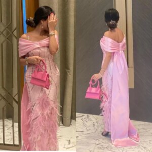 Customized Intricate Pleat Pattern Feather Straight Off-the-shoulder Midi Dresses Prom Dresses Sexy Sizes Available Simple Fashi