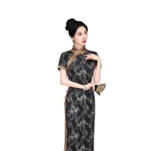 Cheongsam new Chinese female sense of daily national style dress temperament long